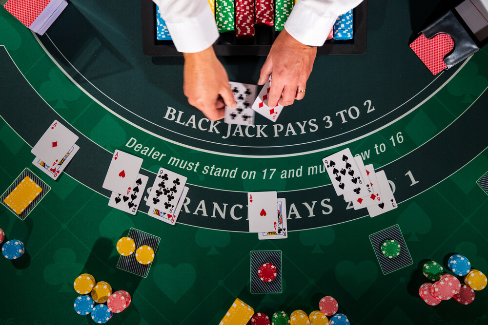 Overhead,View,Of,A,Casino,Black,Jack,Table